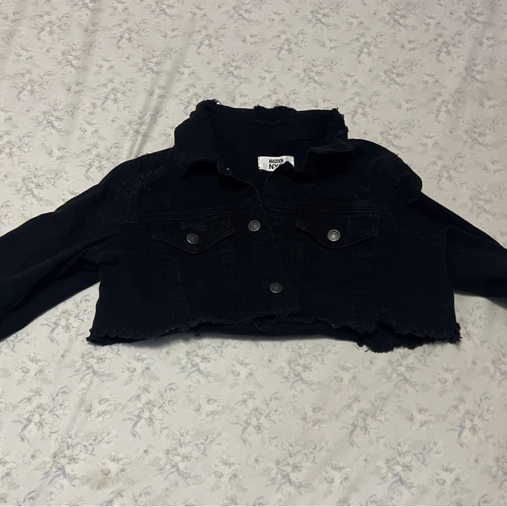 Crop Black Denim Jacket Madden Nyc